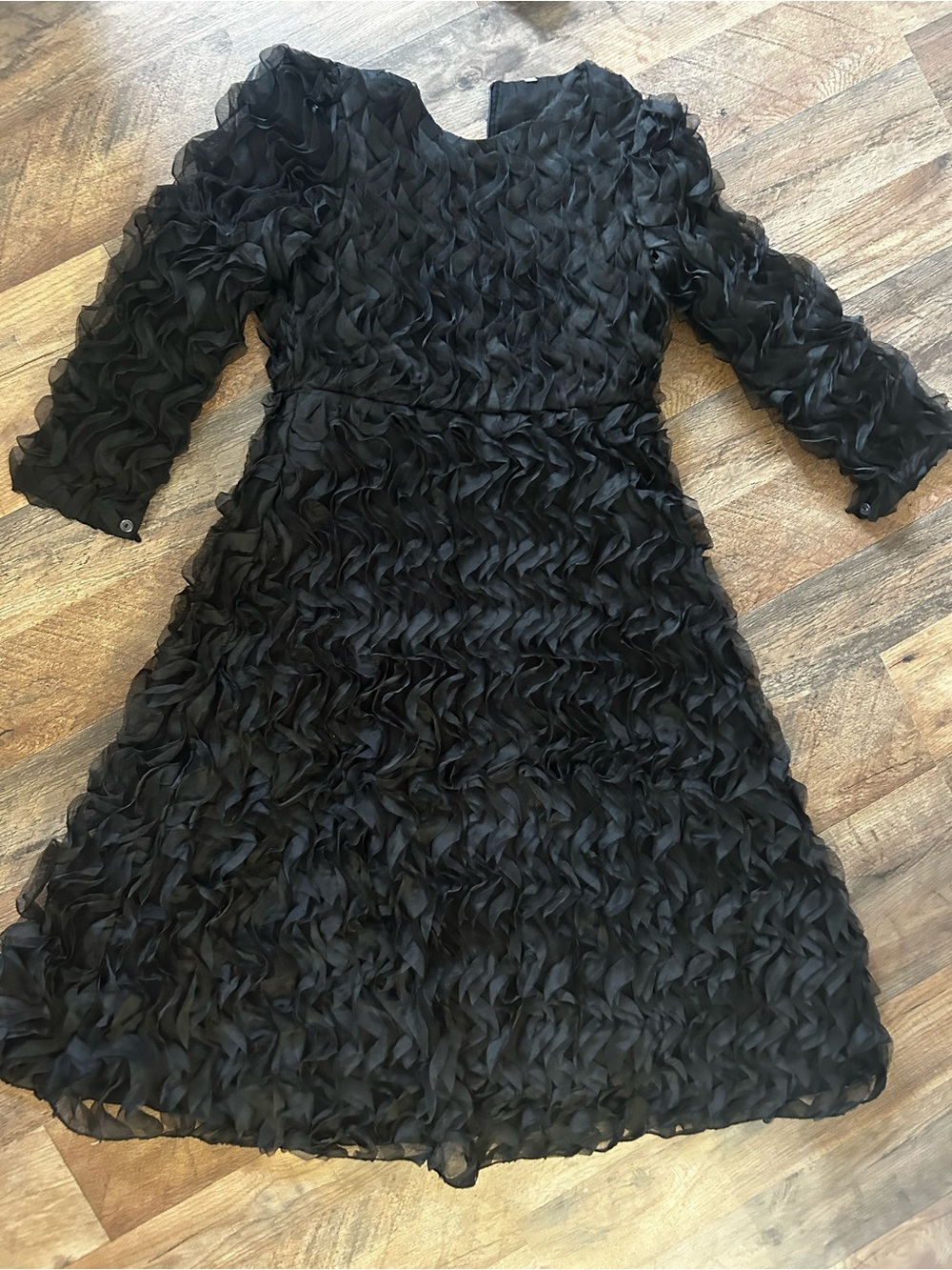 Black Ruffle Textured Women's Dress